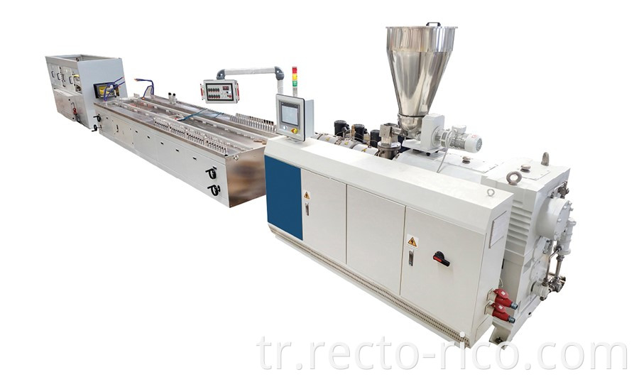 Plastic profile extrusion line